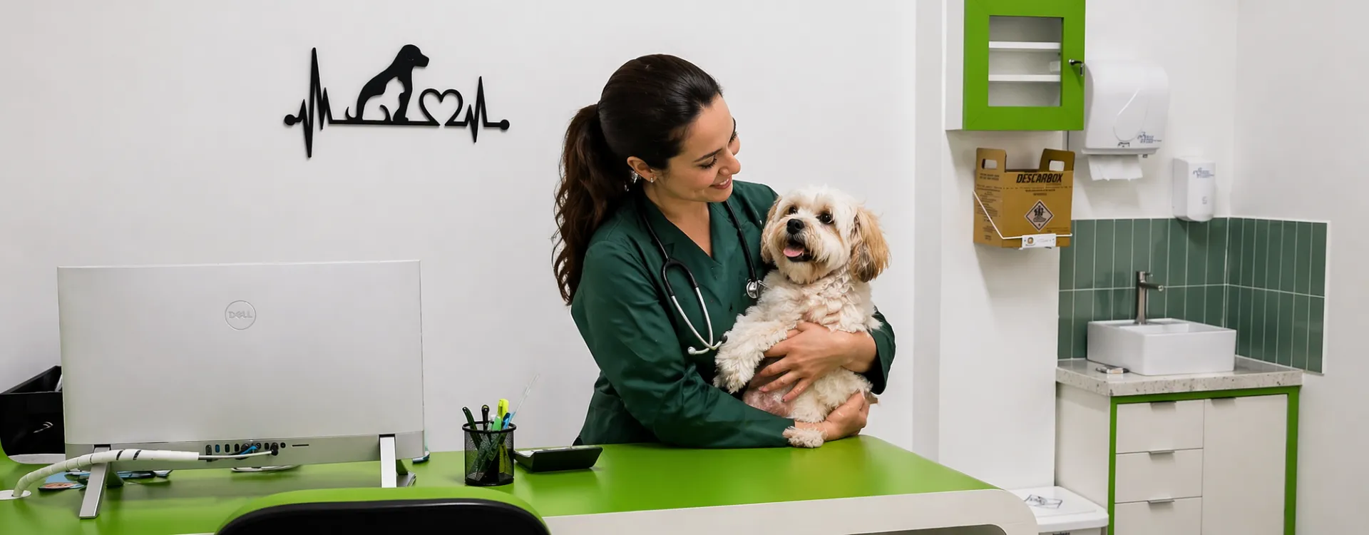 Consultório da Paiol com veterinária atendendo um cão